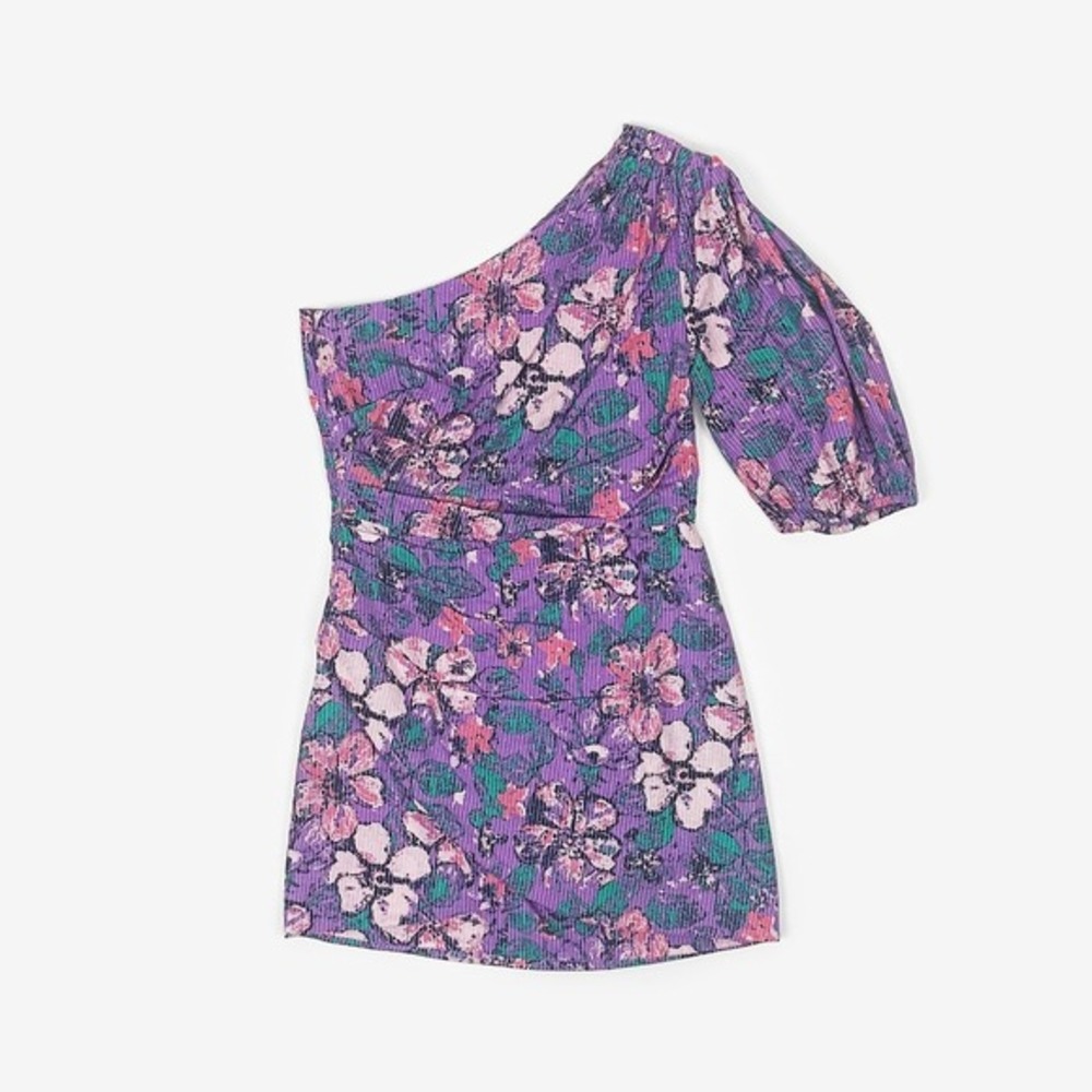 Desert Queen Aya Mini Dress Size‎ 6 Purple Floral Cotton One Shoulder Boho Party